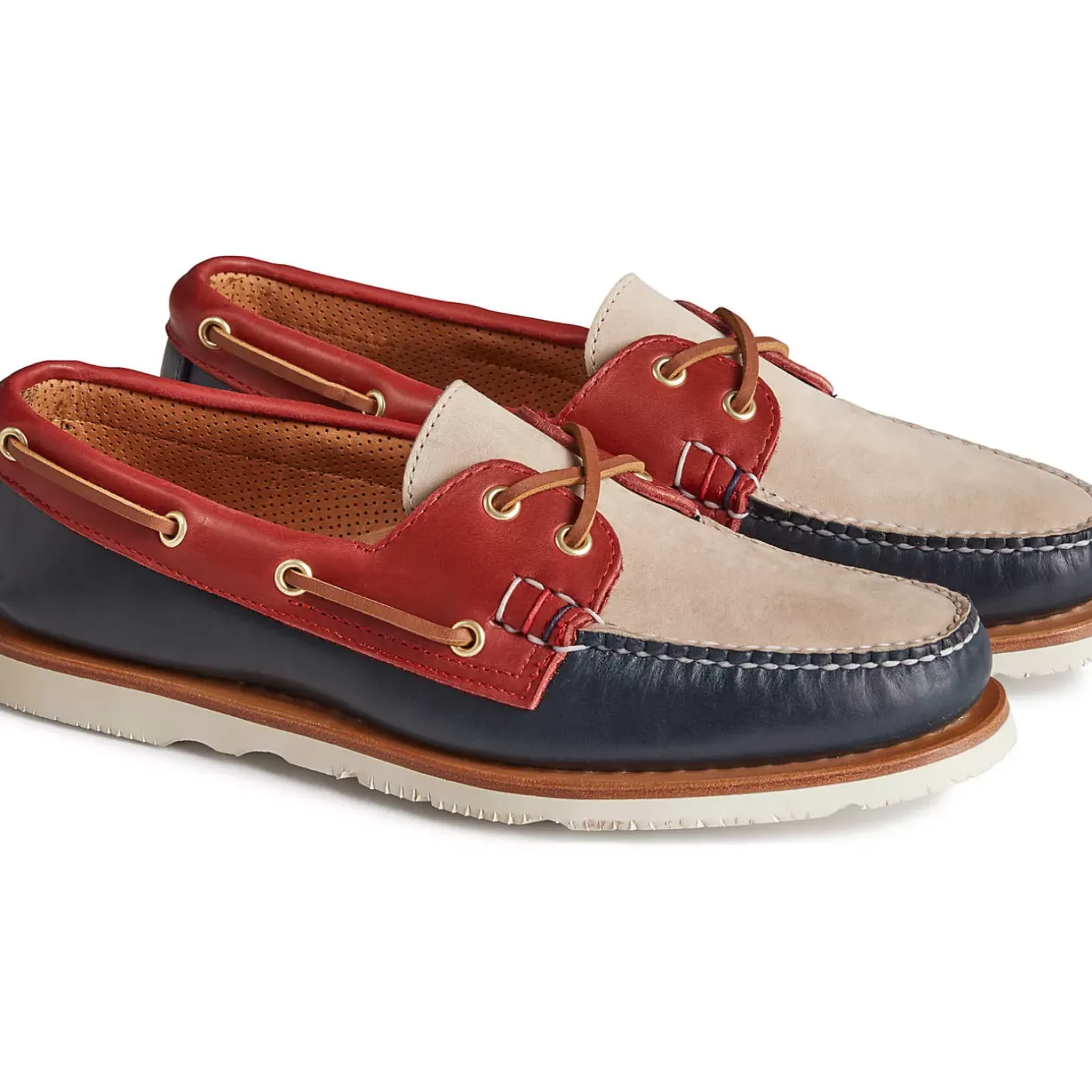 Handcrafted in Maine|Authentic Original Boat Shoe^Sperry Men's Gold Cup™ Authentic Original™ Handcrafted in Maine Tri-Tone Boat Shoe Navy/Red/Ivory