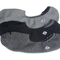 Socks & Liners^Sperry Men's No Show 3-Pack Sock Black / Charcoal Stripe