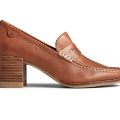 Seaport|Flats & Loafers^Sperry Women's Seaport Penny Heel Leather Loafer Tan