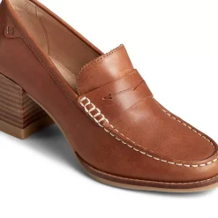 Seaport|Flats & Loafers^Sperry Women's Seaport Penny Heel Leather Loafer Tan