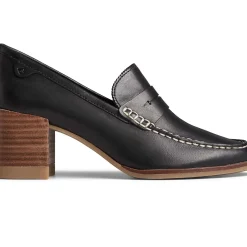 Seaport|Flats & Loafers^Sperry Women's Seaport Penny Heel Leather Loafer Black