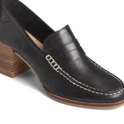 Seaport|Flats & Loafers^Sperry Women's Seaport Penny Heel Leather Loafer Black